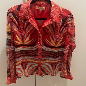 Mara Hoffman Red Multi Color and Polka Dot Print Blouse
